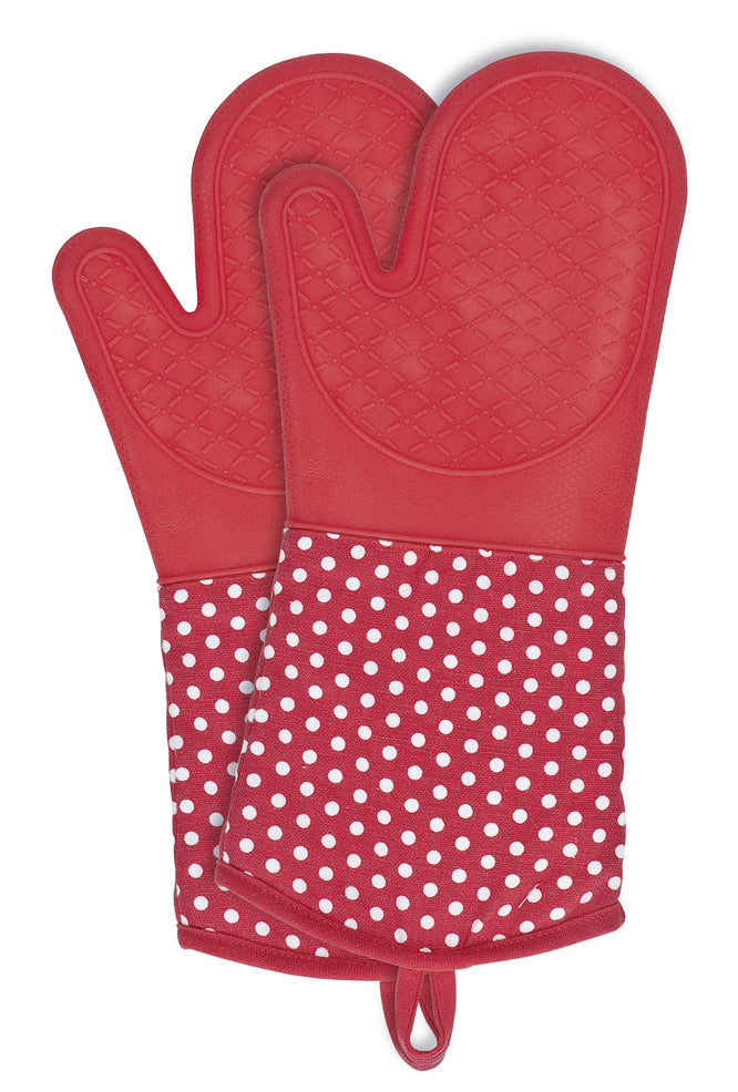 WENKO Topfhandschuhe 1 Paar, 18,5 × 37,5 cm, Baumwolle/Silikon, Rot, rutschfest, für Grill