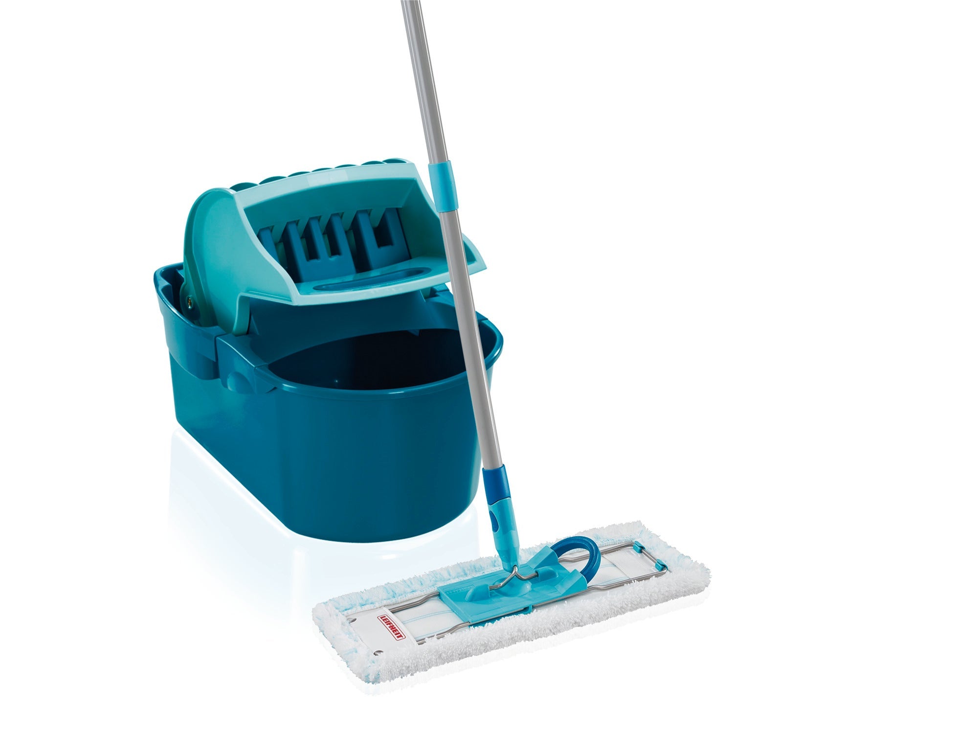 Leifheit Profi Compact 55092 – Bodenwischer-Set – Wischbreite 42 cm, Teleskopstiel, Mikrofaser, Türkis