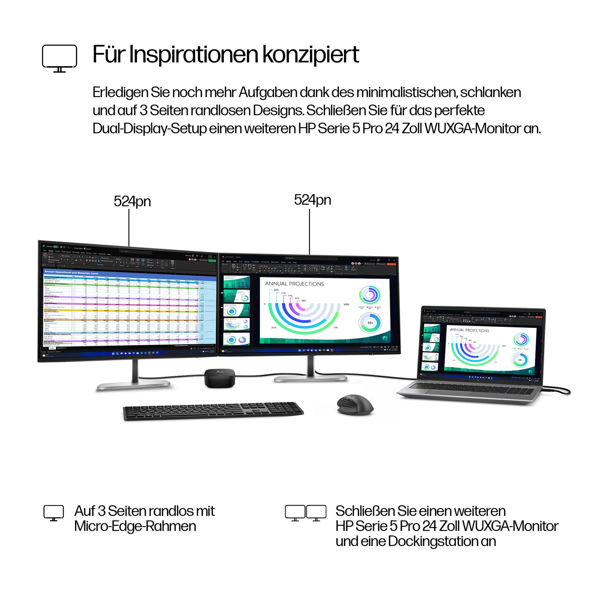 HP 524PN – Monitor, 24", 1920 × 1200, IPS, 100 Hz, 350 cd/m², DisplayPort, HDMI, USB