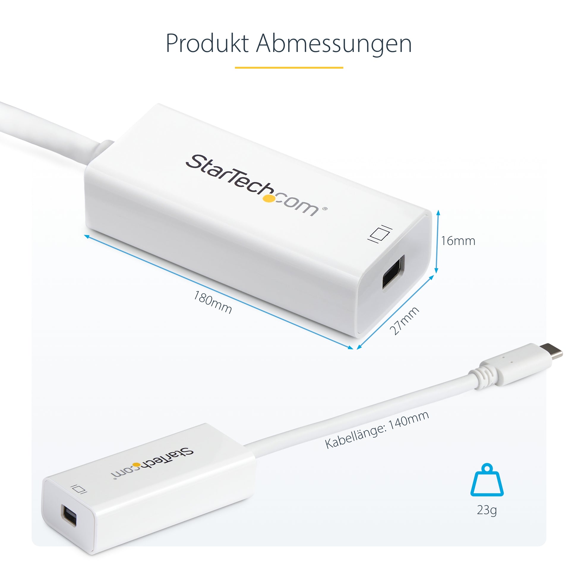 StarTech.com USB-C zu Mini DisplayPort Adapter – 4K (3840 × 2160) @ 60 Hz, DisplayPort 1.2, 1,4 cm, Weiss