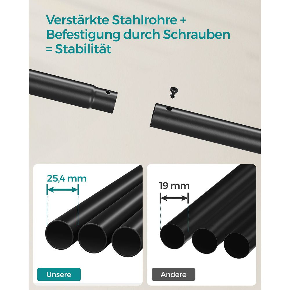 Songmics HSR107B01 Garderobenständer – mit Rollen, 50 kg Tragkraft – Stahl – Schwarz – 1'550 mm