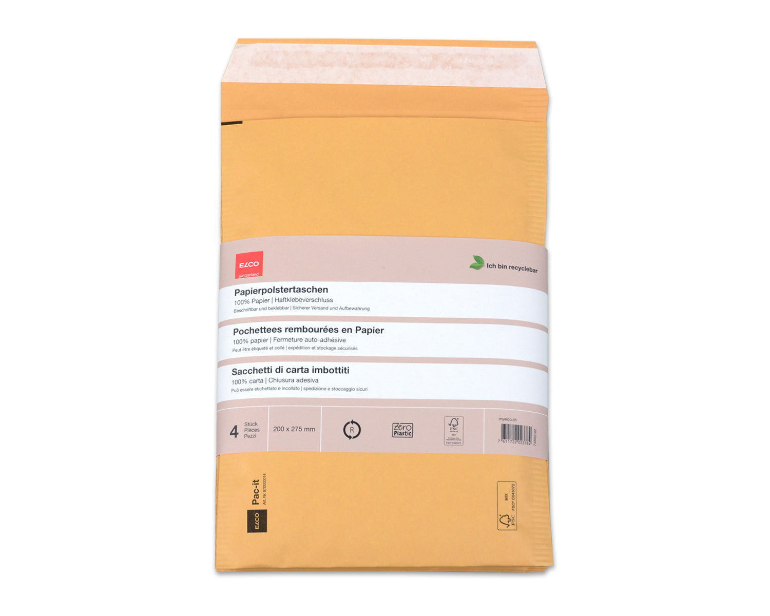 Elco Luftpolstertasche – 200 × 275 mm, braun, selbstklebend – 4 Stück