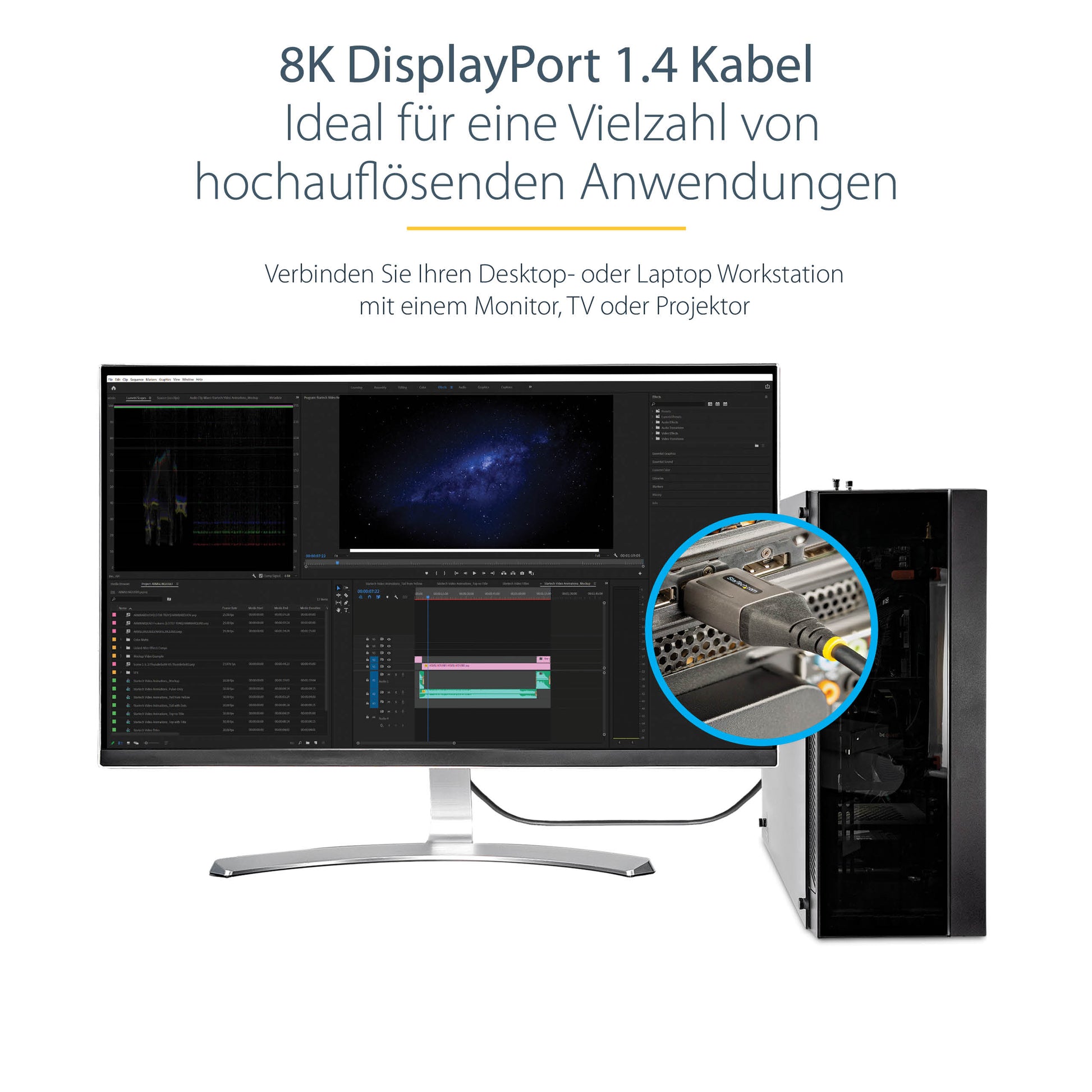 StarTech.com DisplayPort Kabel DP 1.4 8K 60 Hz – 5 m – HDR, verriegelbar – Grau/Schwarz