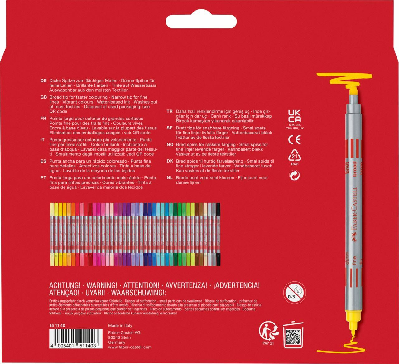 Faber-Castell Filzstifte, Doppelspitze – feine Spitze, wasservermalbar, 40 Farben