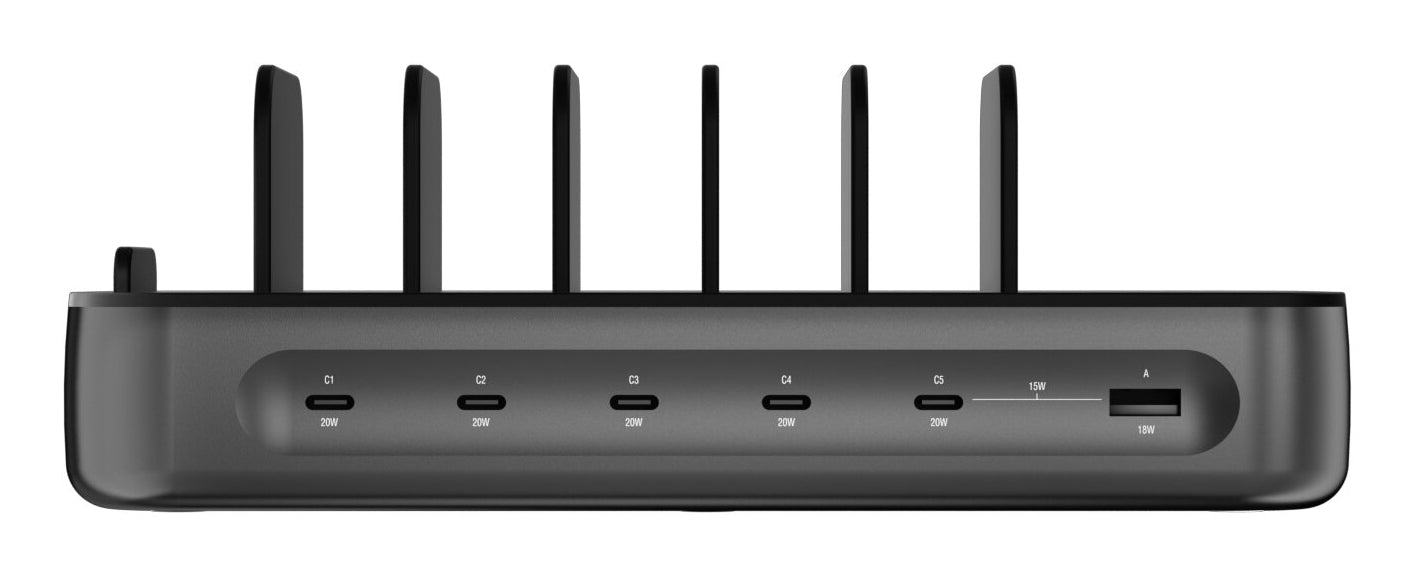4smarts Ladestation Team USB-Desktop-Ladegerät 100 W – USB-C×5, USB-A×1 – für Apple – Schwarz