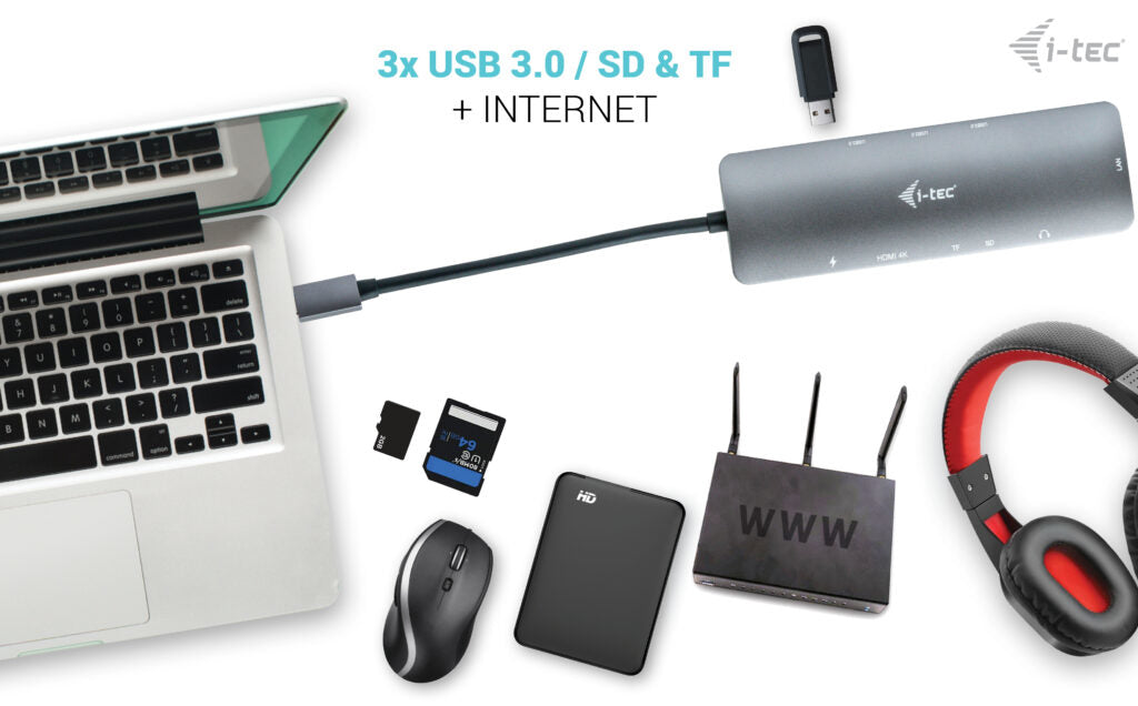 i-tec MetalNanoDock Dockingstation – USB-C, HDMI, 3× USB-A, 100 W PD, GbE, für Windows/Mac/ChromeOS