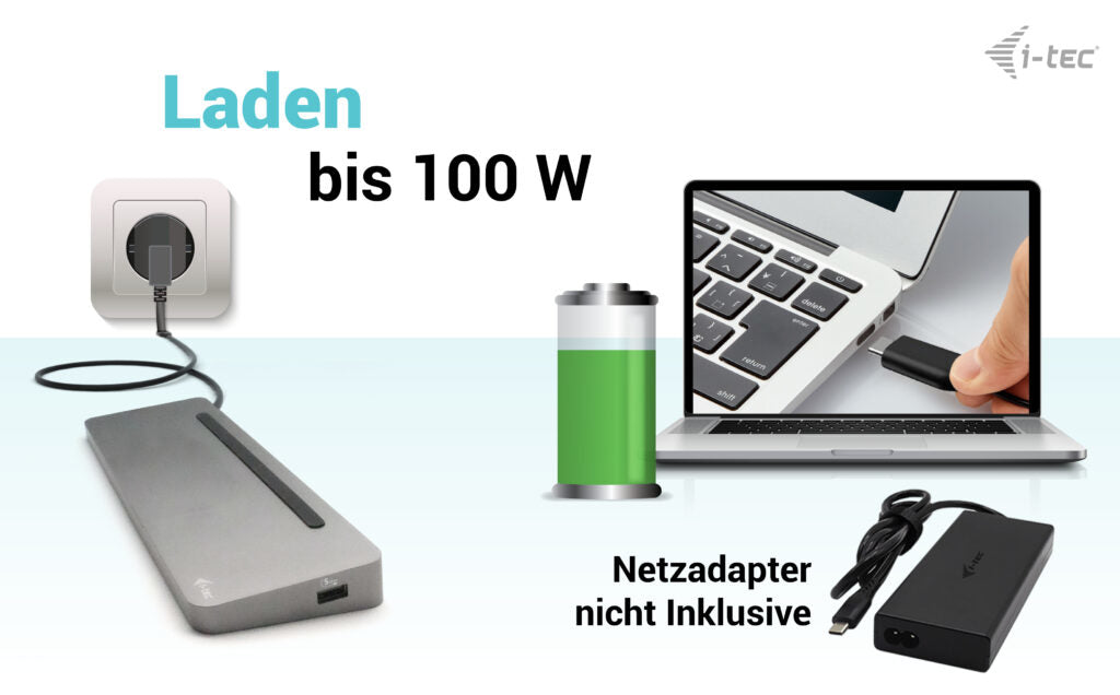 i-tec Dockingstation – USB-C, 2× DP, 1× HDMI, 4× USB-A, 1× USB-C, 100 W PD, GbE, für Windows/Mac