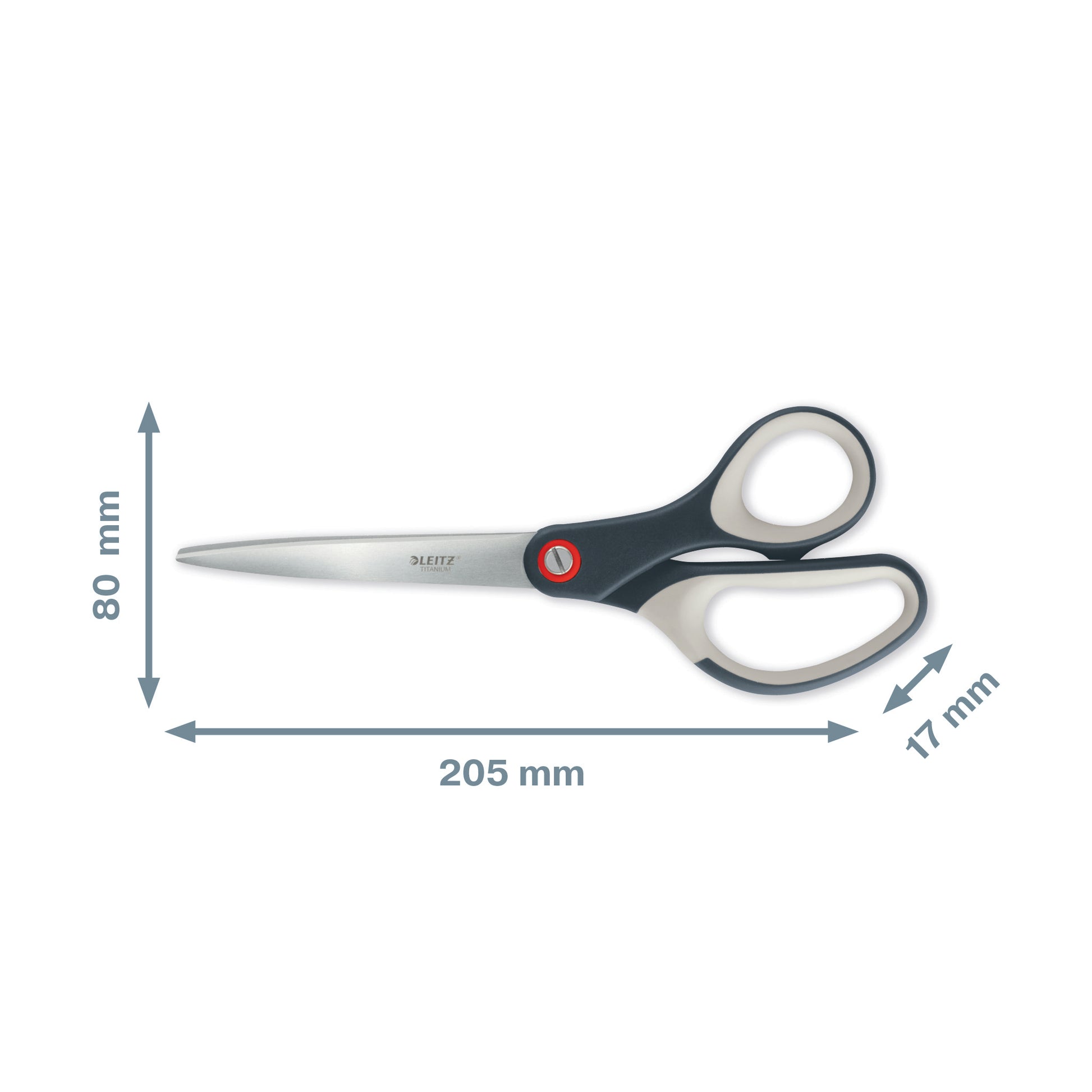 Leitz Cosy Schere 20,5 cm, spitz, für Rechts- und Linkshänder – Edelstahl, titanbeschichtet, Softgrip, grau