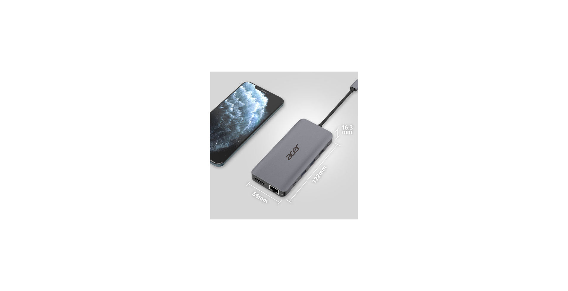 Acer Dockingstation – USB-C, 1× DP, 2× HDMI, 2× USB-A, 100 W PD, GbE, SD/microSD, 3,5 mm Audio