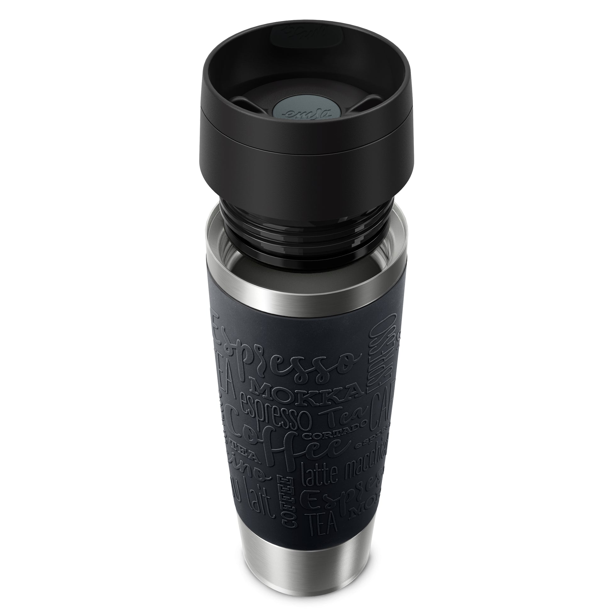 EMSA Travel Mug Classic Thermobecher 500 ml – doppelwandig 4 h heiss/8 h kalt, Edelstahl, schwarz