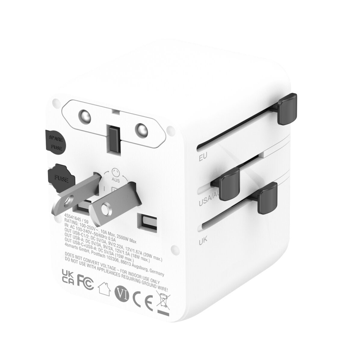 4smarts Nomad Weltreiseadapter GaN 20 W – 4×230 V, USB-C×2, USB-A×1 – Weiss