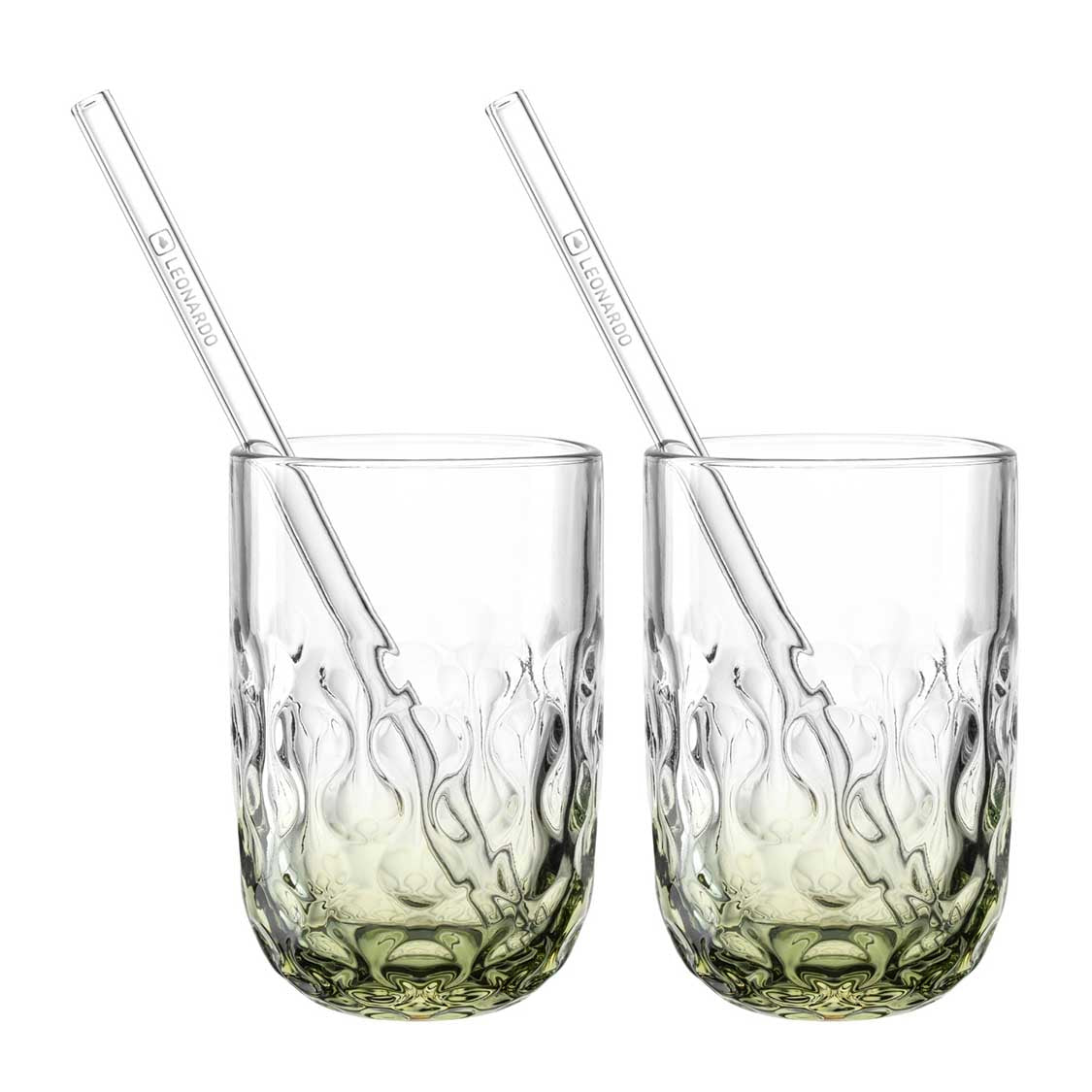 LEONARDO Latte Macchiato Becher Gocce – 390 ml, Ø 7,9 cm, Kalk-Natron-Glas, Grün, spülmaschinenfest