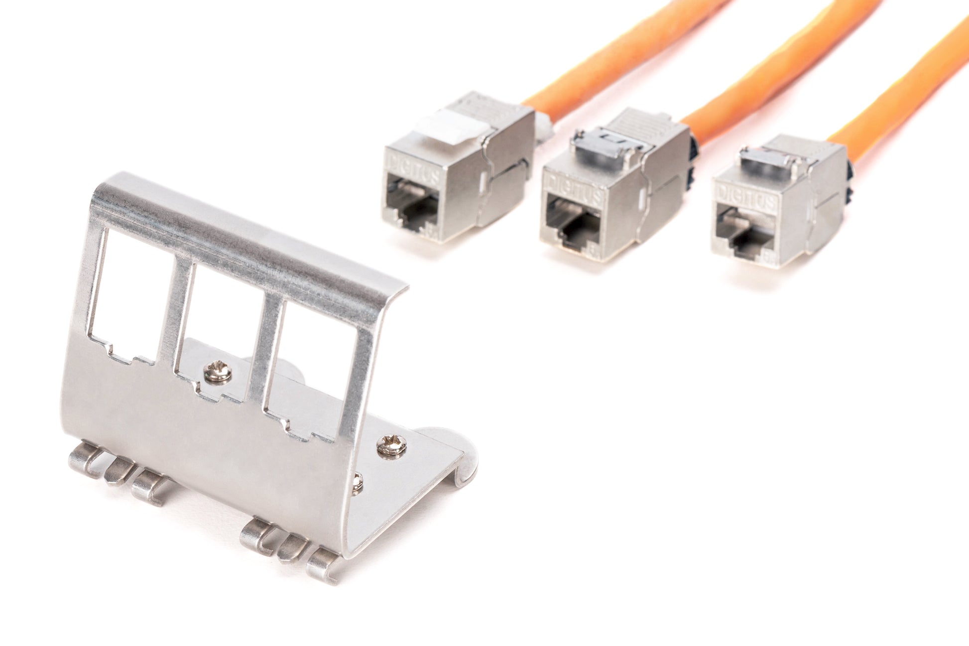 Digitus Hutschienenadapter, Edelstahl, Hutschiene, 90×80×50 mm – für 3× Keystone-Module – metallisch