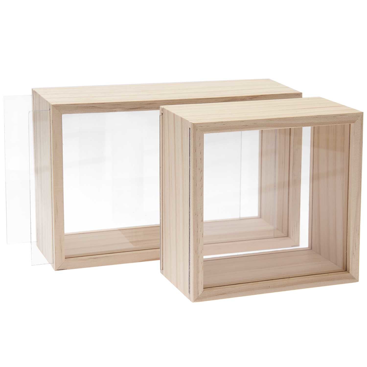 Rico Design Objektkasten – 2er-Set – 200 × 80 × 130 mm – Kiefer/Acryl, transparent