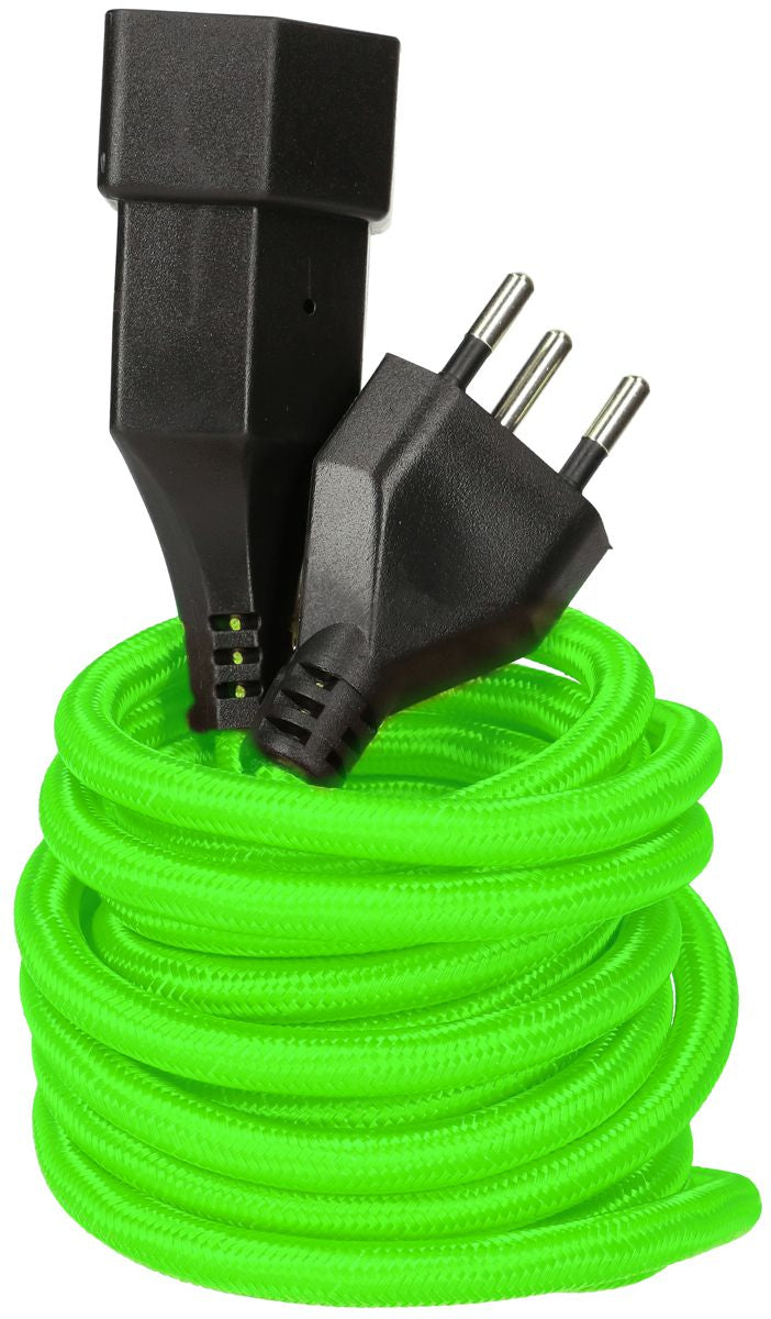 MaxTex Verlängerungskabel – T12–T13, 3 m, 3×1 mm², Textilmantel, Neongrün