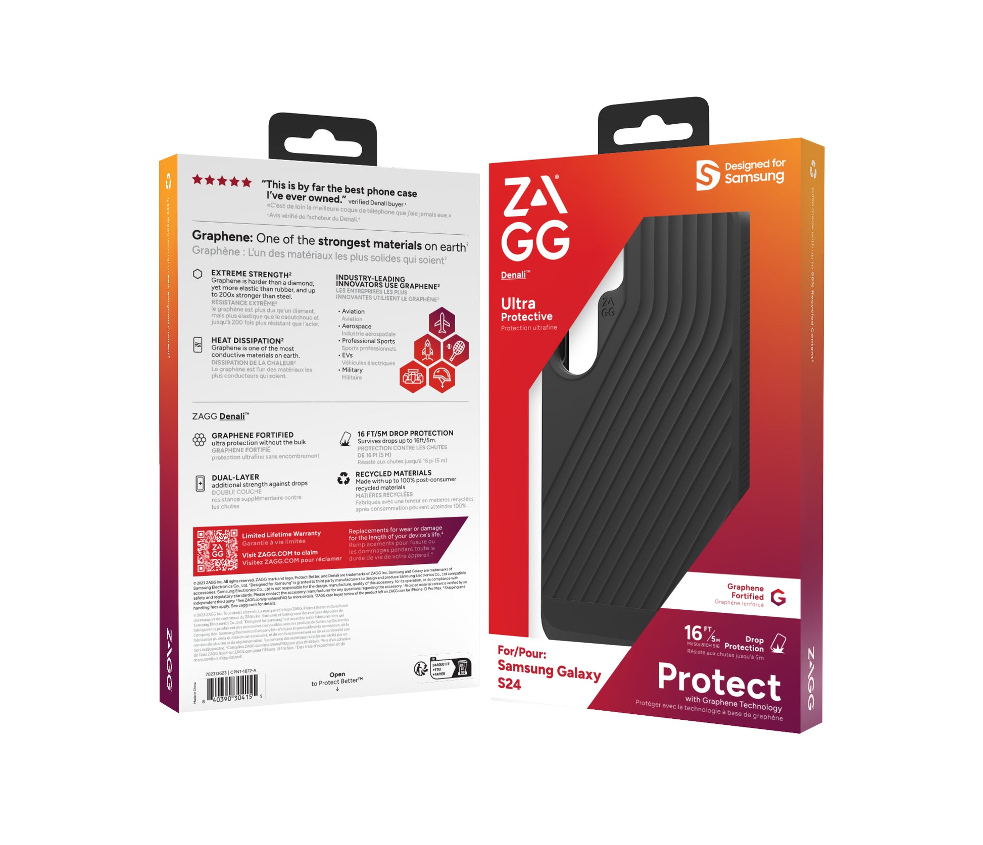 ZAGG Denali Backcover – für Samsung Galaxy S24, Graphen+Recycling-Kunststoff+TPU, schwarz, bis 5 m sturzsicher