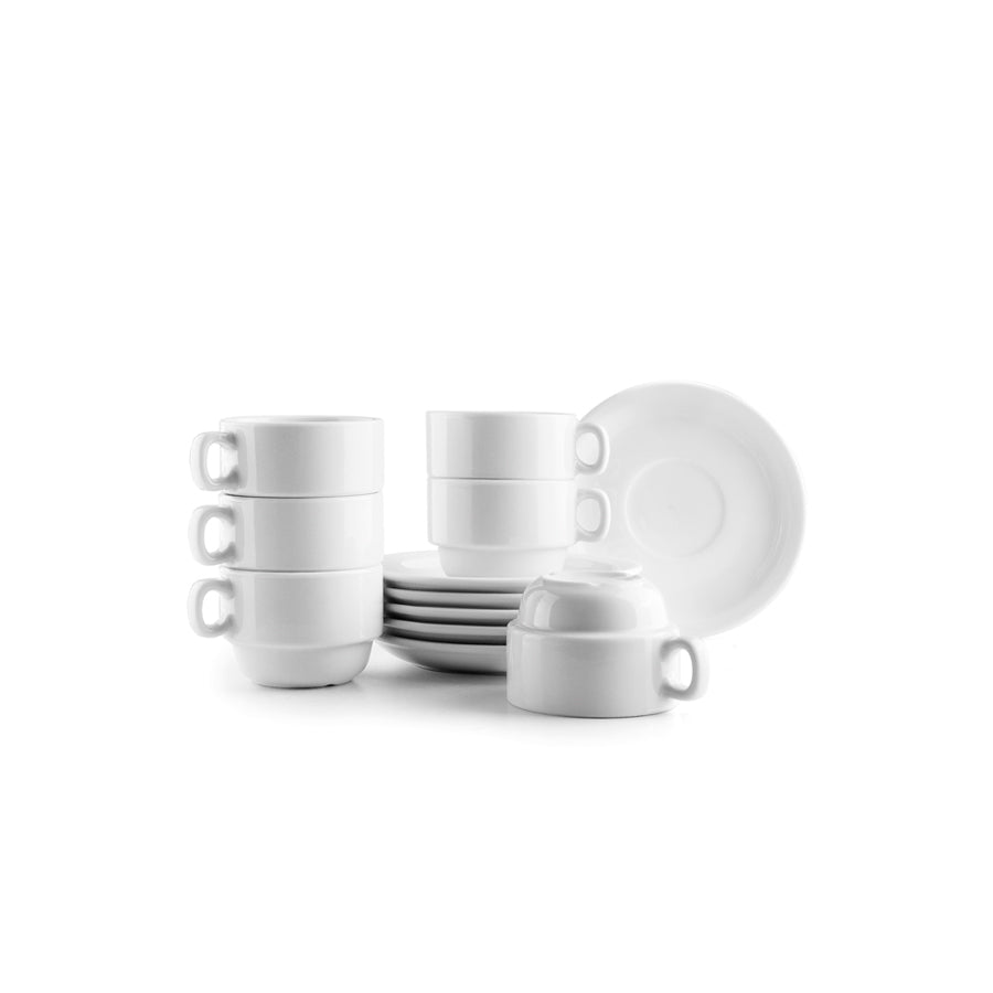 Ibili Kaffeetassen – Set 12-teilig, 170 ml, Porzellan, Weiss, spülmaschinenfest, mikrowellengeeignet