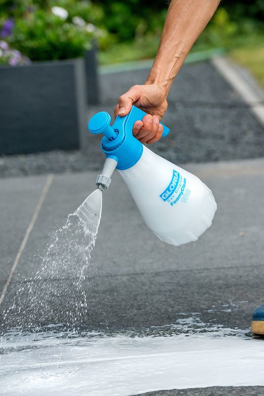 GLORIA FOAMY CLEAN – Schaumsprüher, 1 l, 3 bar, verstellbare Düse, Kunststoff, Blau/Weiss