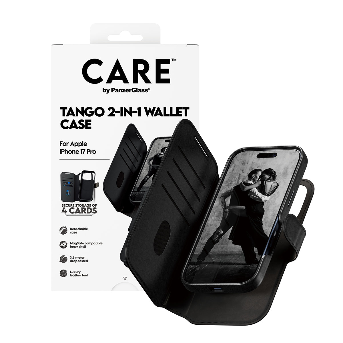PanzerGlass Booklet-Hülle Feature Case Tango – für Apple iPhone 17 Pro – schwarz – MagSafe-kompatibel