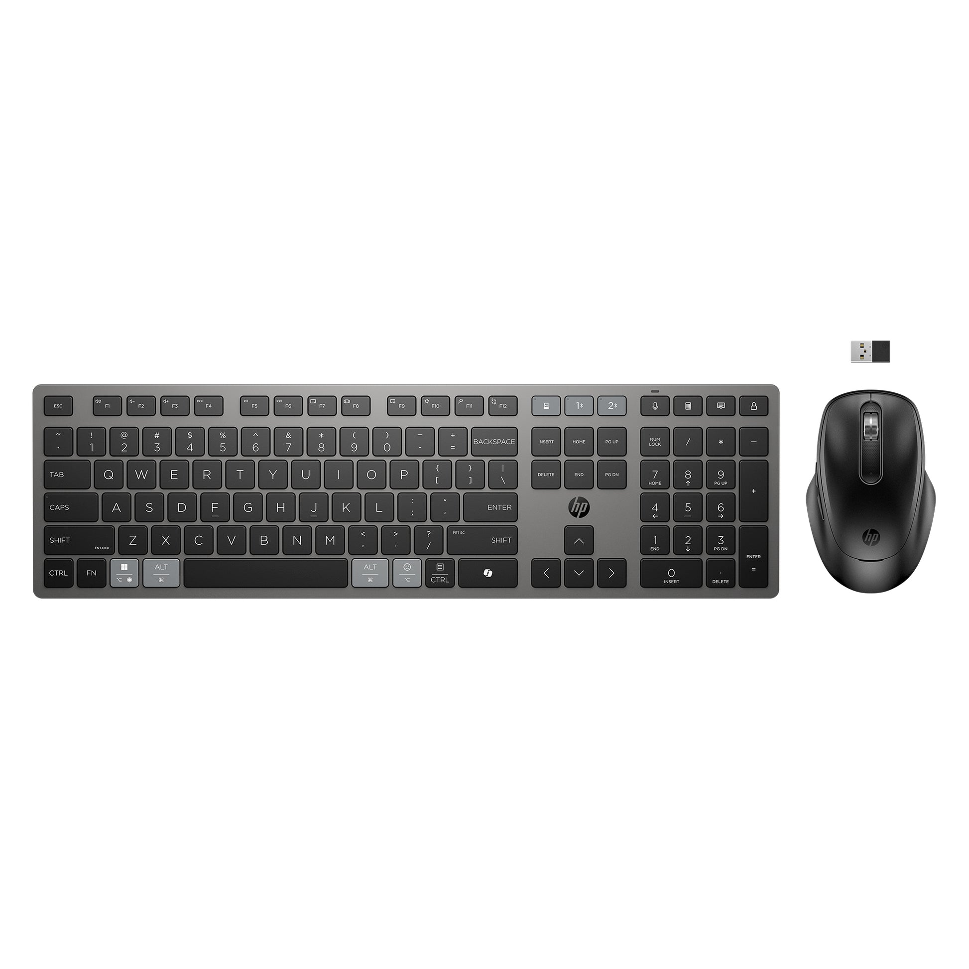 HP 725 – Tastatur, kabellos (Bluetooth/2,4 GHz), Fullsize (mit Ziffernblock), Scissor, Multi-Device, aufladbar