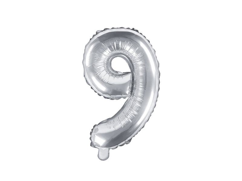 PartyDeco Folienballon Zahl 9 – Silber – 35 cm – Folie – 1 Stk