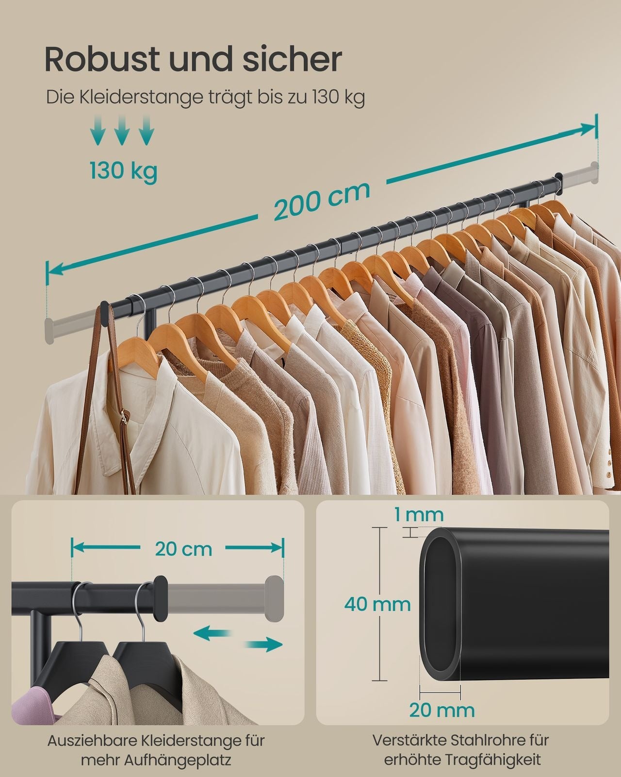 Songmics Garderobenständer – Stahl – Schwarz – 1'615 mm