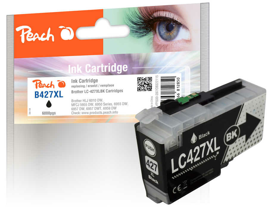 Peach LC-427XL Schwarz Tintenpatrone (Kompatibel) – 6'000 Seiten – für Brother MFCJ 6955/6957/6959 …