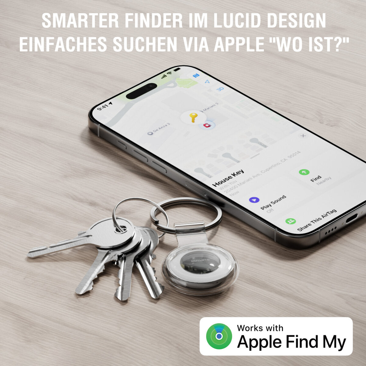 4smarts Bluetooth-Tracker Skytag – für Apple Find My-App, 95 × 105 × 15 mm, Weiss, 40 g