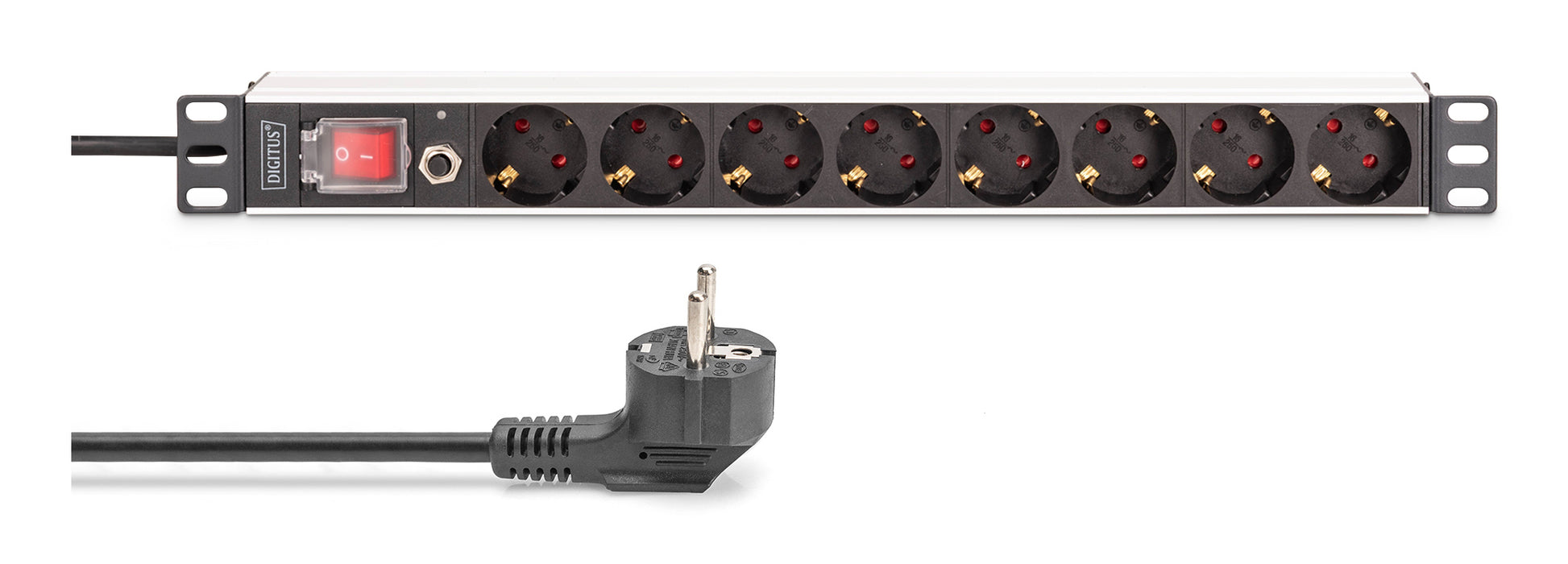 Digitus Rack-PDU DN-95436 – 1U, Horizontal/Vertikal, 8× Schuko (Typ E/F), 250 V/16 A, 2 m, mit Schalter
