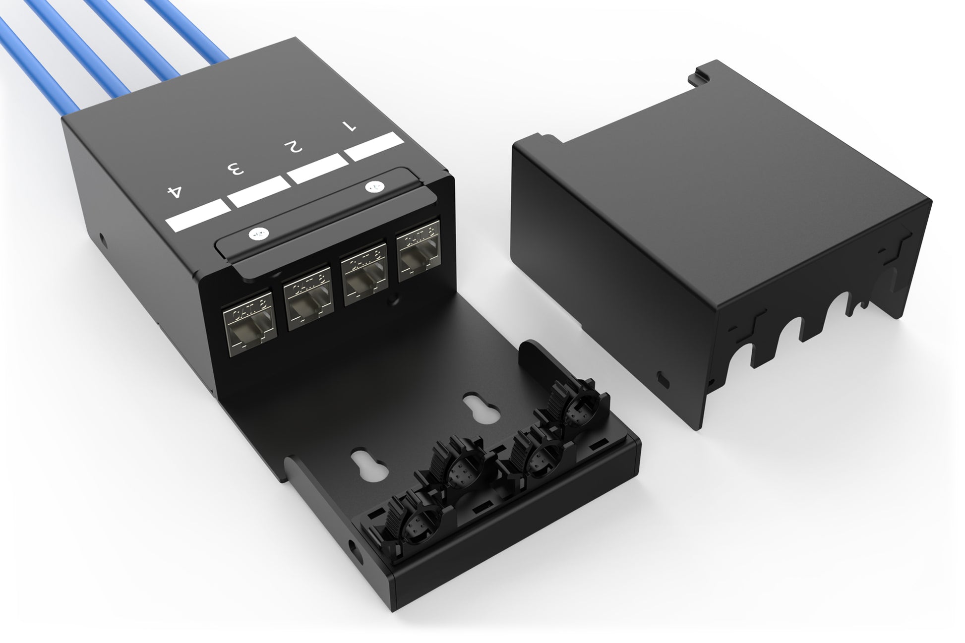 Digitus DN-93708-4 – Konsolidierungspunkt-Box, 4× Keystone (RJ-45), Stahl, Schwarz, 135×203×54 mm