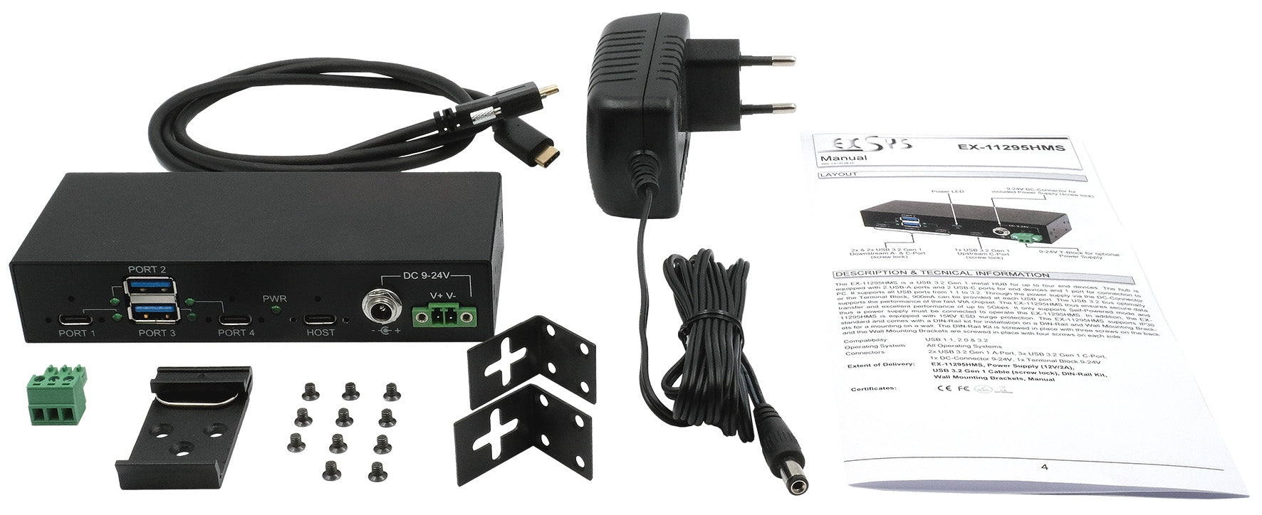 EXSYS EX-11295HMS USB-Hub – USB-C, 2× USB-A, für Windows/Mac/Linux