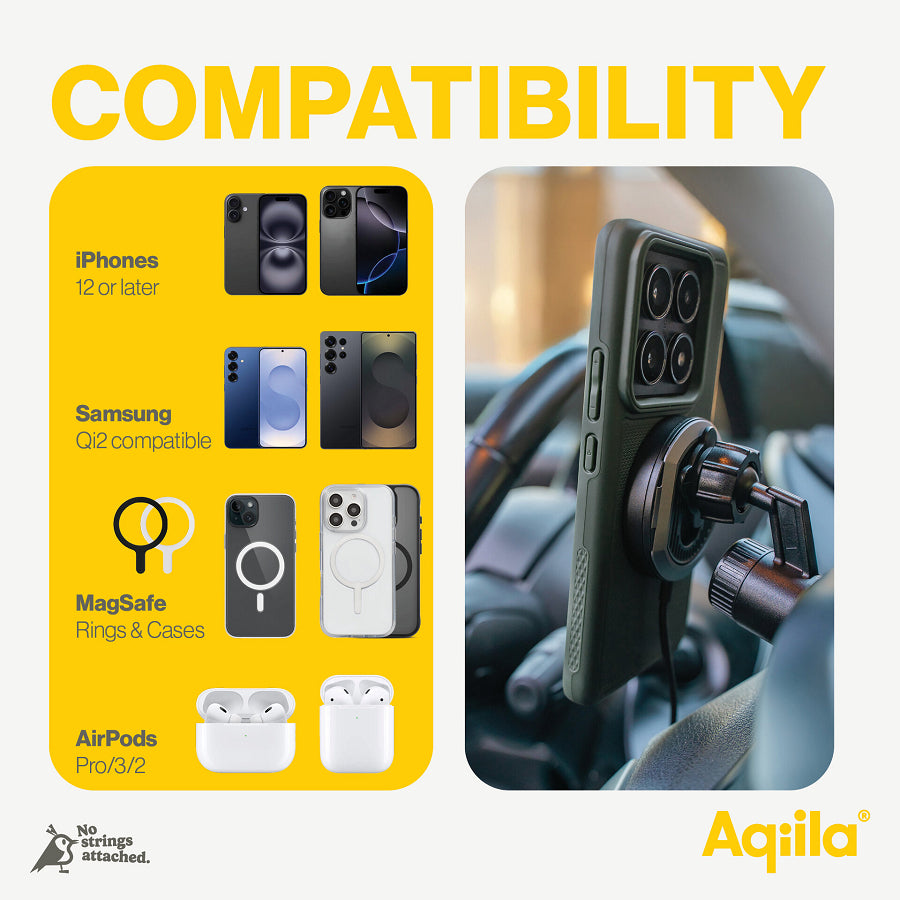 Aqiila Magnetladegerät Kabelloses Ladegerät 15 W – Qi2, MagSafe-kompatibel – für Smartphones