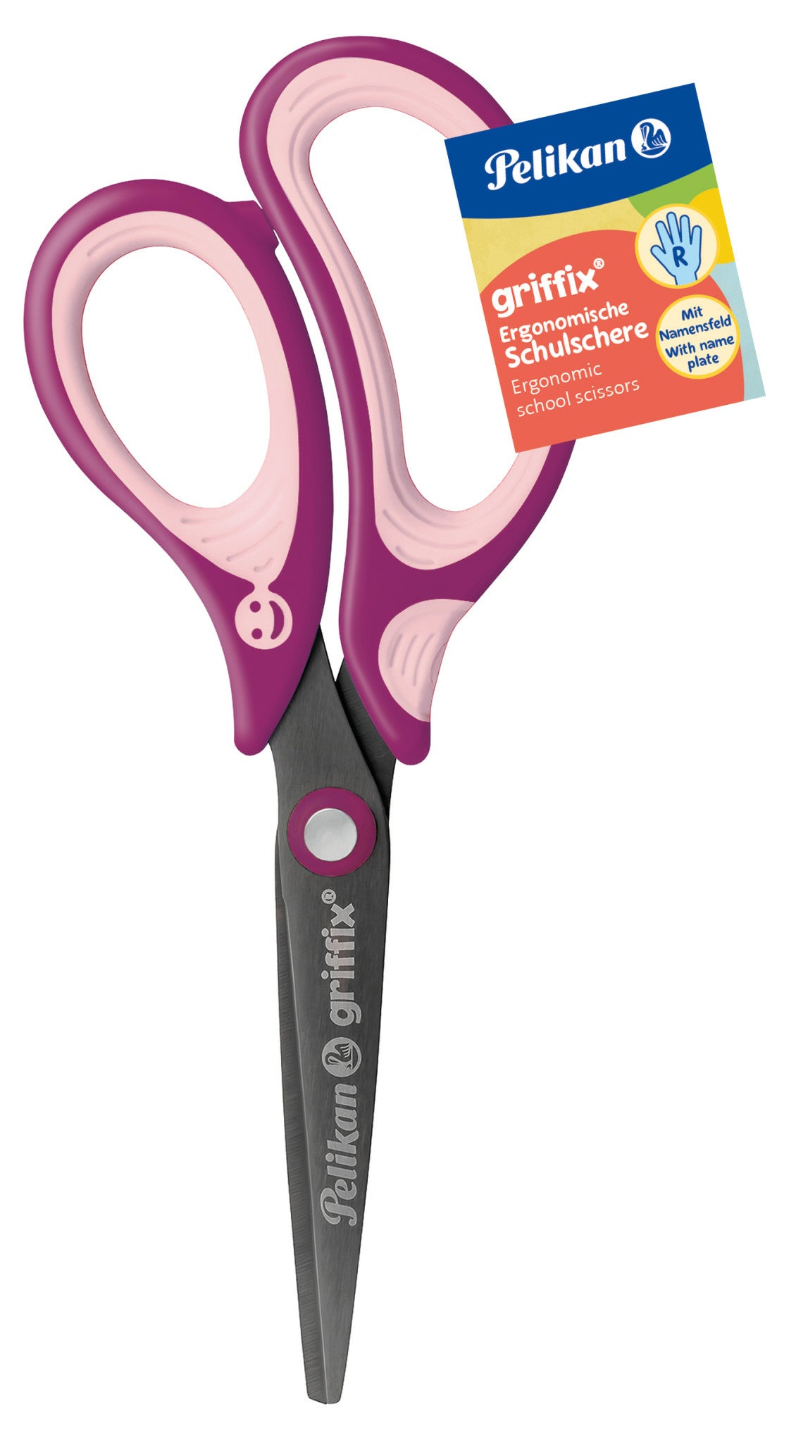 Pelikan Griffix Kinderschere – Stahl, Titannitrid-beschichtet, ergonomischer Griff, latexfrei, Beere/Pink