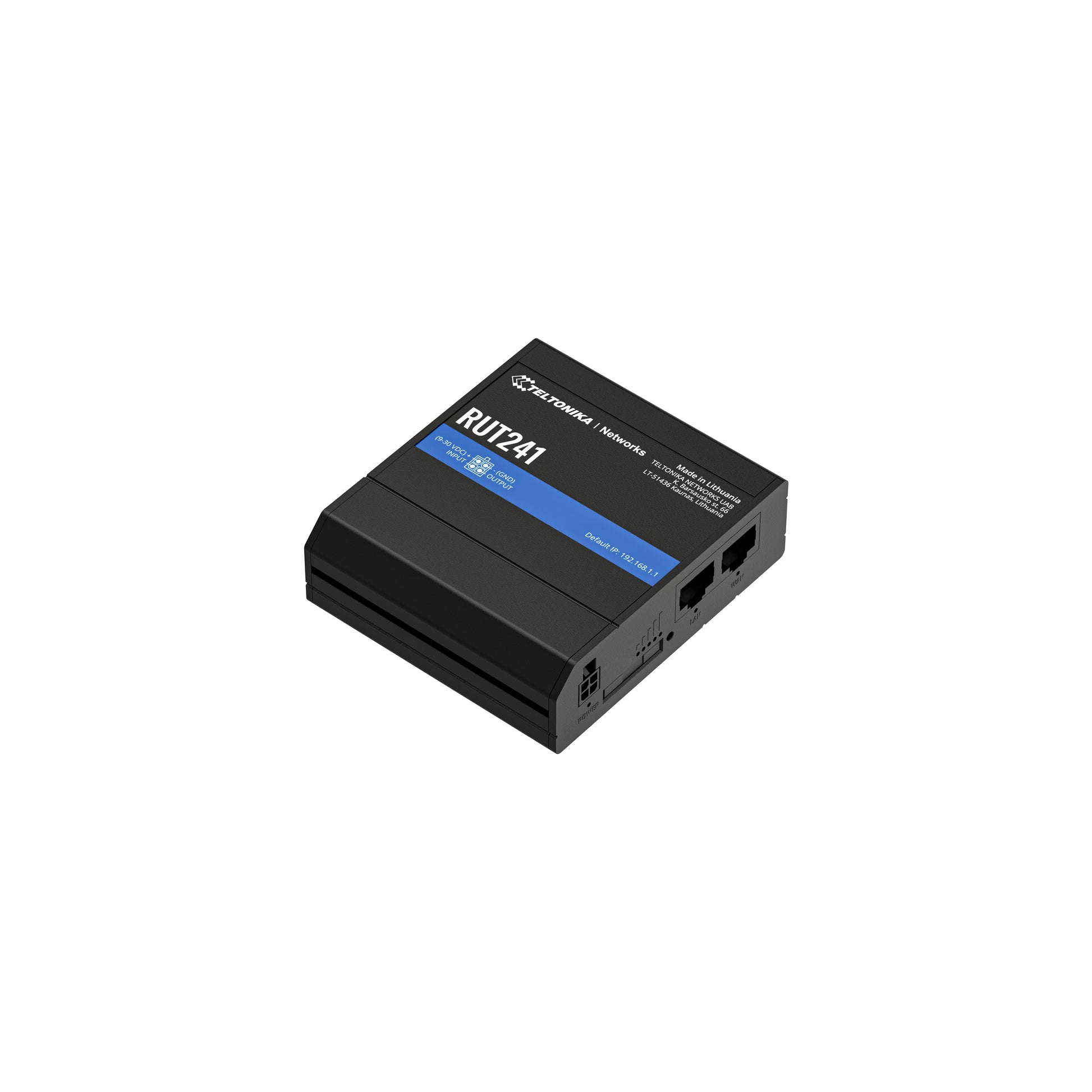 Teltonika RUT241 WLAN-Router – 4G LTE (Kat 4), Wi-Fi 4 (802.11n), 2× 10/100 Mbit/s, DIN-Schiene, RMS, schwarz