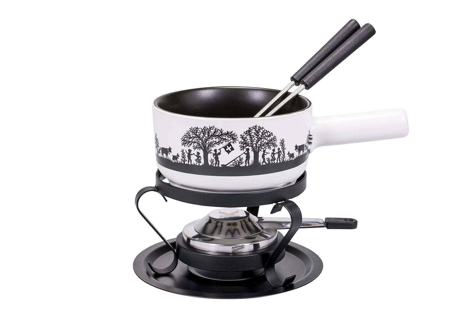 Kadastar Fondue-Set Bergchilbi E16 – Ø 16 cm, Stahl, für Käsefondue, Glaskeramik, 2 Personen, 5 Teile
