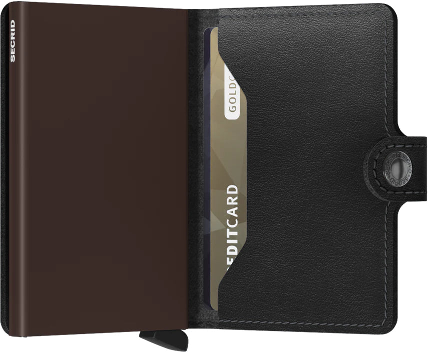 Secrid Kartenetui Miniwallet – RFID-Schutz – 65 × 102 × 21 mm – Leder – Schwarz/Braun