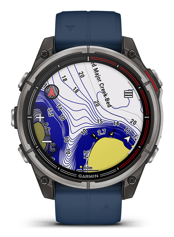 Garmin Quatix 8 Pro 47 mm GPS + Cellular – CFRP Schwarz, Sportarmband, Blau, 100 m, für Android, iPhone