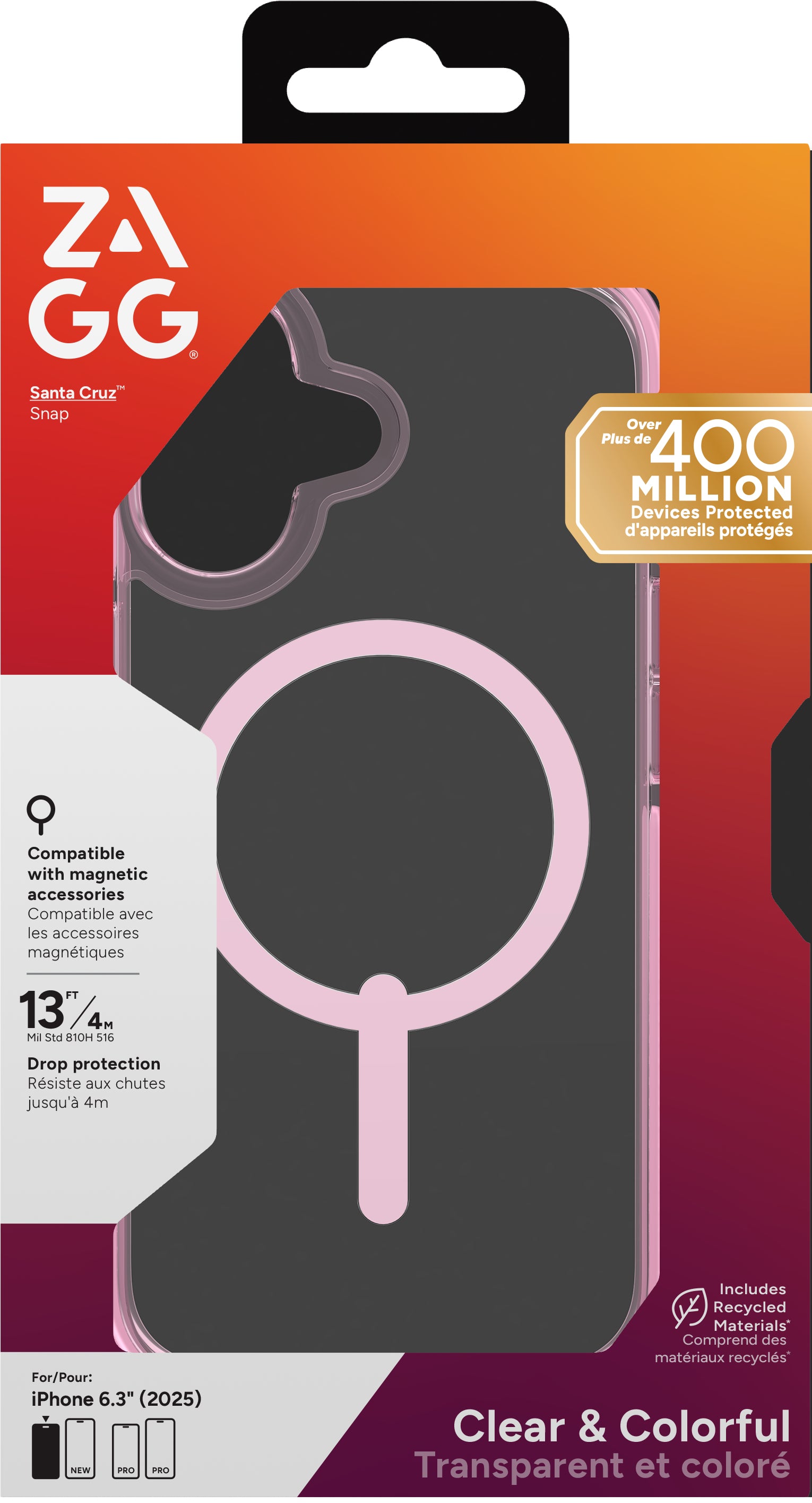 ZAGG Santa Cruz Snap – Backcover – für Apple iPhone 17, Graphen, Bryce Pink Sorbet, bis 4 m Sturzsicher