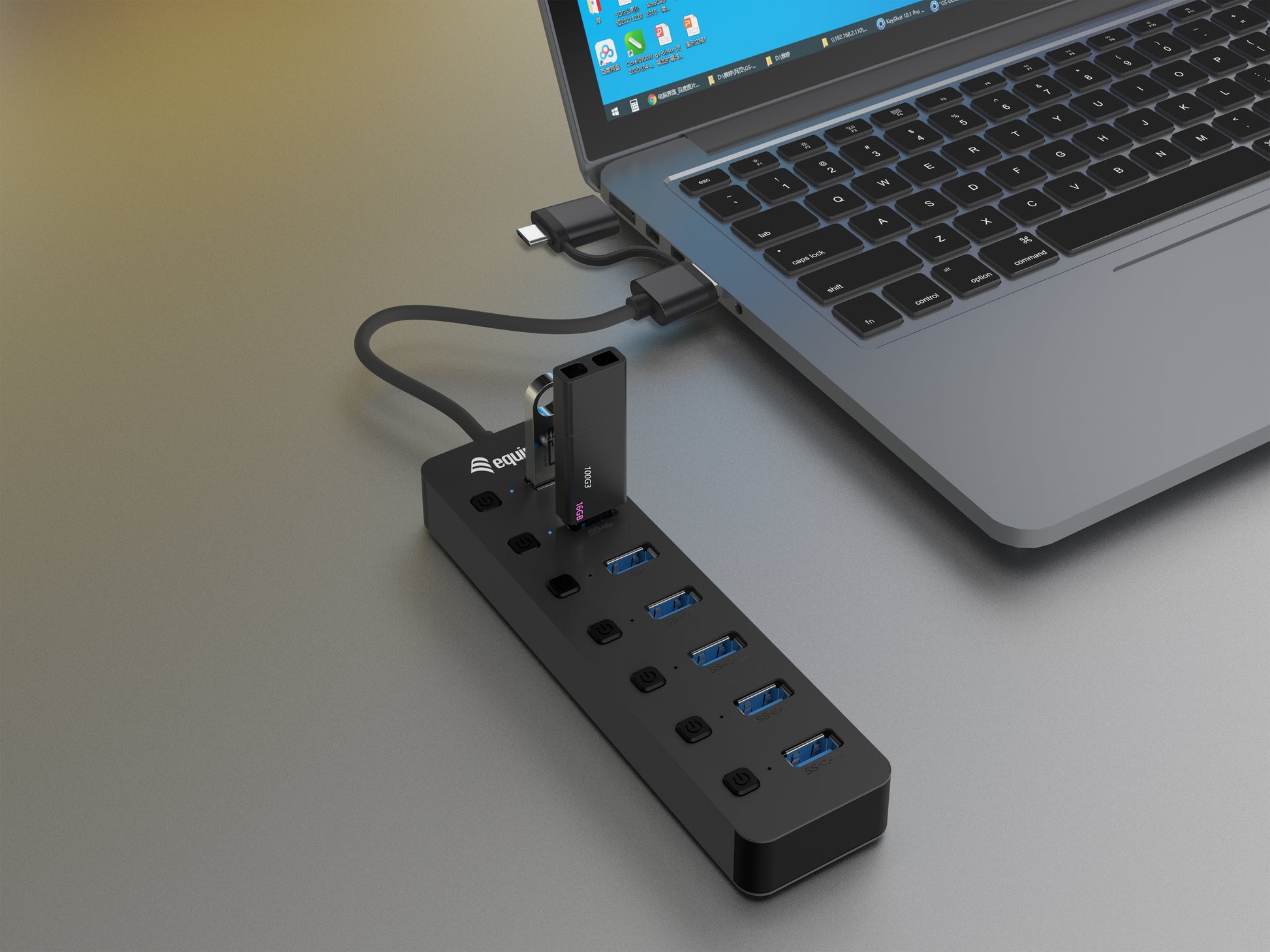 Equip USB-Hub – USB 3.2 Gen 1, 7× USB-A, für Windows/Mac