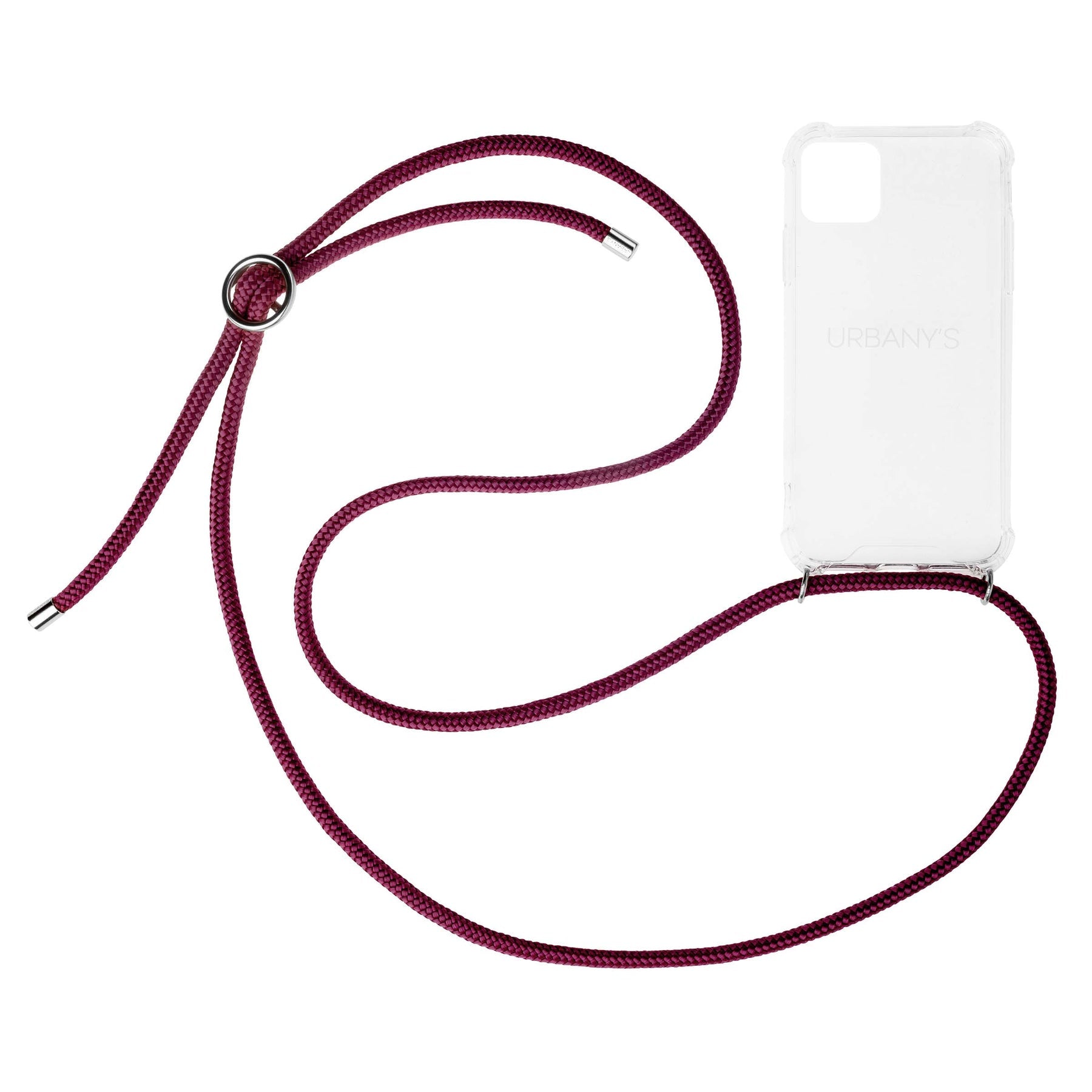 Urbany's Necklace-Hülle – für Apple iPhone 15 Plus – Bordeaux/transparent – TPU – mit Kordel
