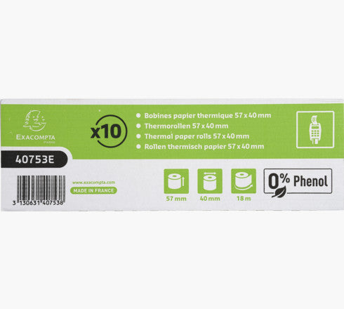 Exacompta Thermorolle 57 × 40 × 12 mm, 18 m, 52 g/m², phenolfrei, weiss