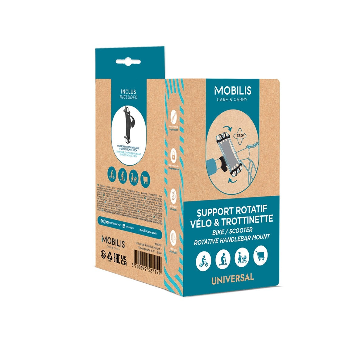 Mobilis Fahrradhalterung, drehbar, 360° – für Geräte 4–7″ – Schwarz, Silikon