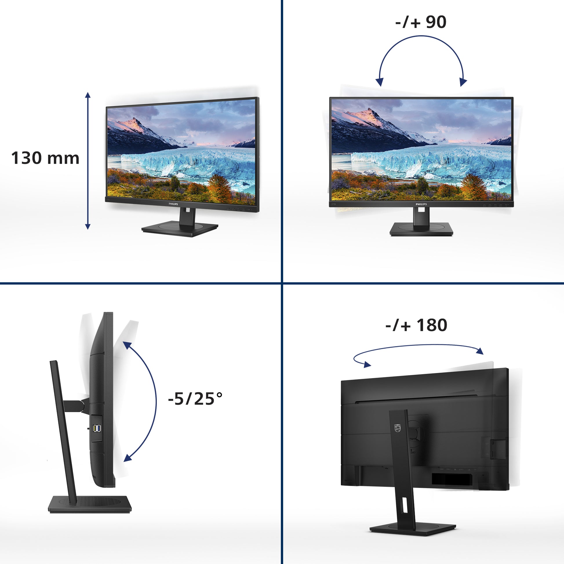 Philips Monitor, 27", IPS, 75 Hz, 300 cd/m², USB-C, Daisy Chain, VESA 100 × 100, Schwarz
