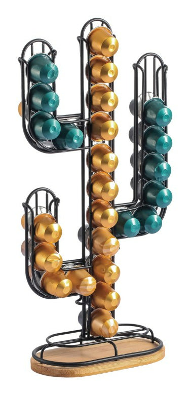 MSV Kaffeekapselhalter 26 Kapseln, 19,5 × 9,5 × 41,5 cm, Edelstahl/Bambus, Schwarz/Braun, für Nespresso-Kapseln