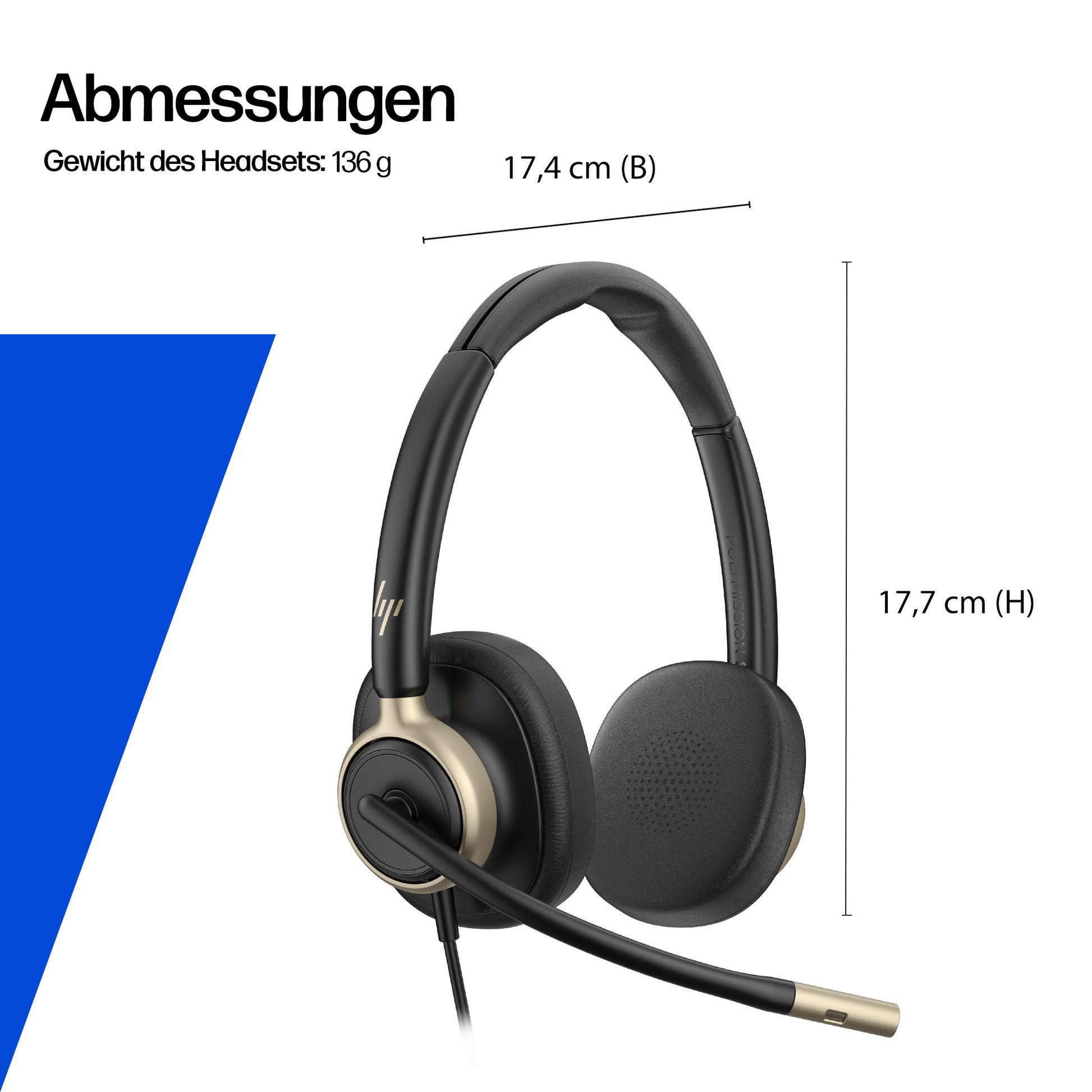HP Poly Mission 825 Office-Headset – Stereo, Kabel (USB-C), ANC, Schwarz