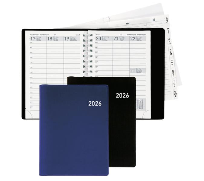 Biella Rex Agenda – 1 Woche/2 Seiten, Spiralbindung, 10,1 × 14,2 cm, 2026, mehrsprachig, schwarz, FSC