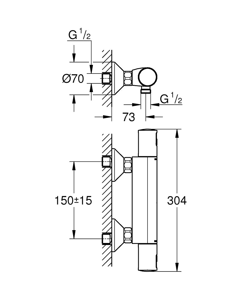 GROHE Badebatterie (Unterputz) Precision Flow – 30,4×7,3×7 cm, Metall, Aufputz, Schwarz