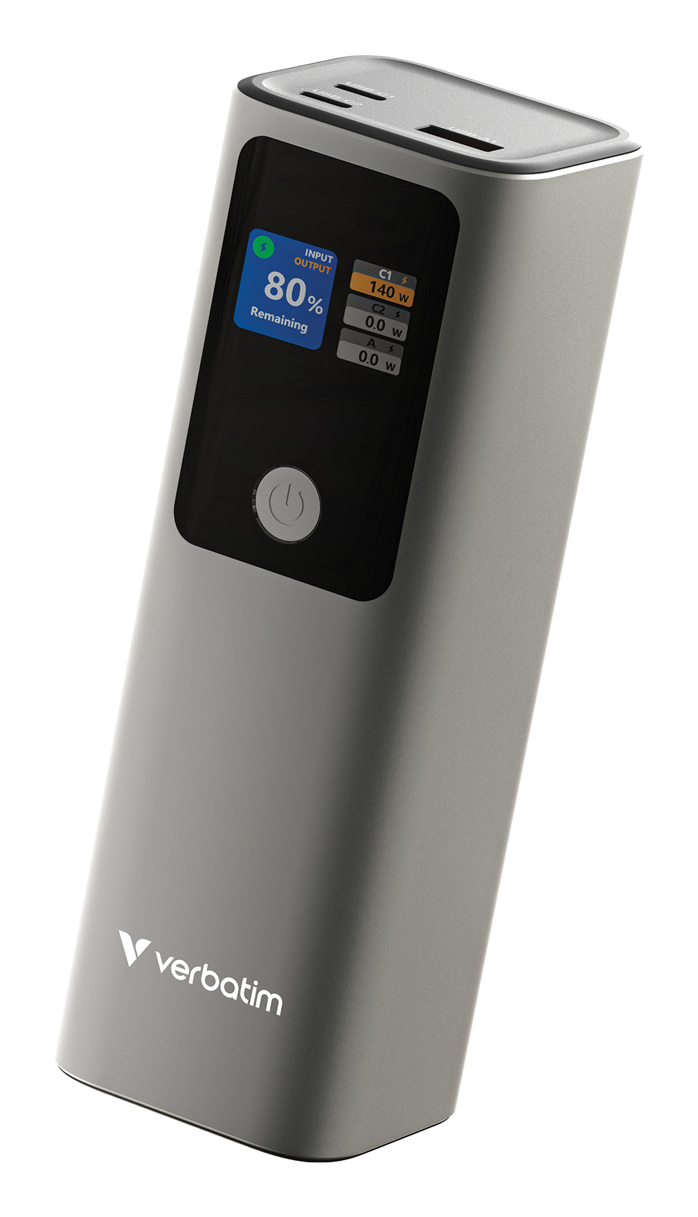 Verbatim Charge n Go Powerbank 27'000 mAh – 140 W PD, 2× USB-C, 1× USB-A, grau