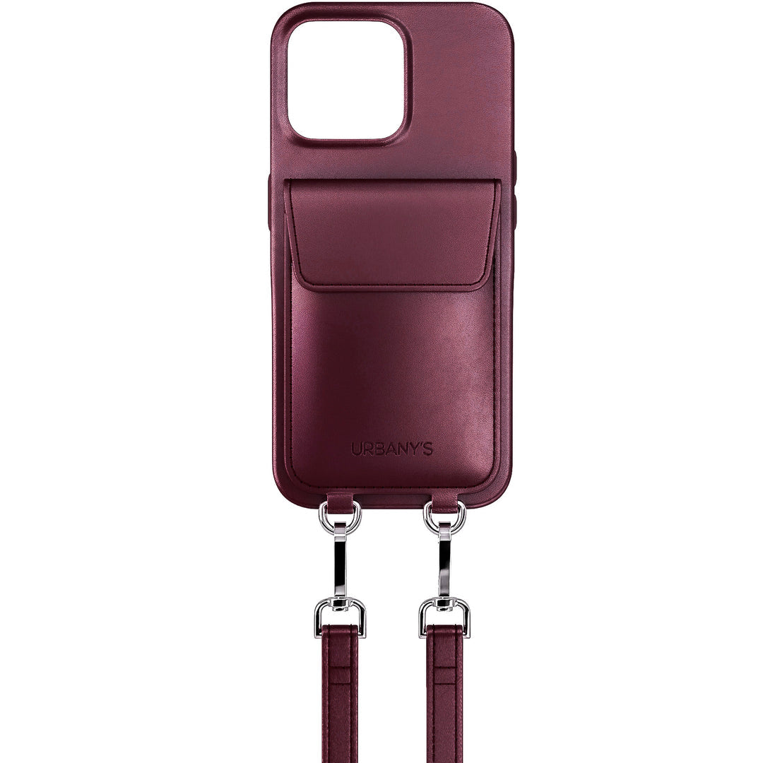 Urbany's Necklace-Hülle – für Apple iPhone 17 – Weinrot – mit Kartenfach, mit Kordel