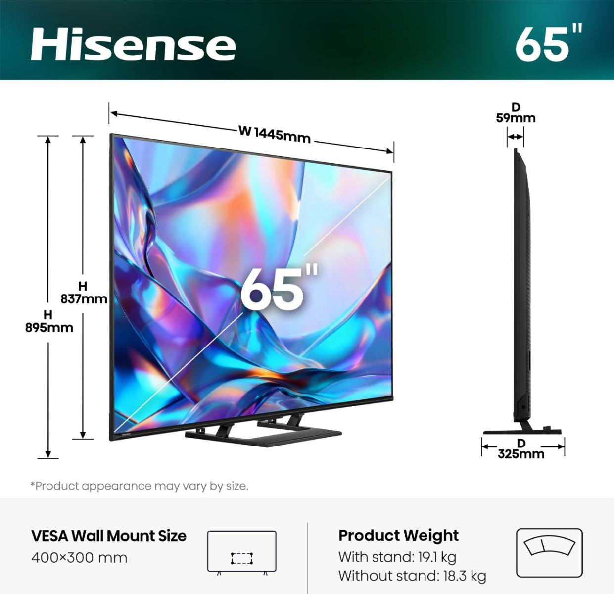 Hisense 65A7DS – 65" TV – 4K UHD – QLED – VIDAA – 60 Hz – Dolby Vision